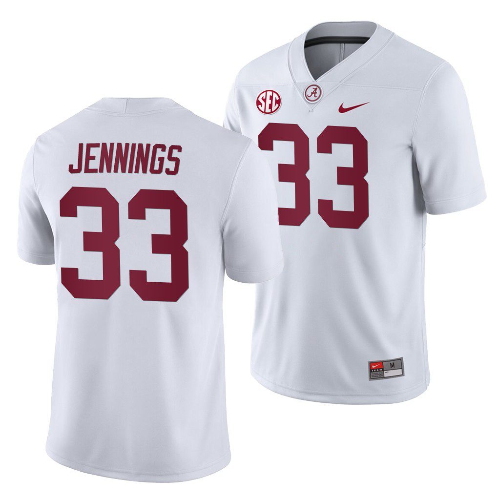 Men's Alabama Crimson Tide Anfernee Jennings #33 2019 White Away Game NCAA College Football Jersey